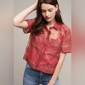 Maeve Red Patterned Button-Down Shirt Sz 4